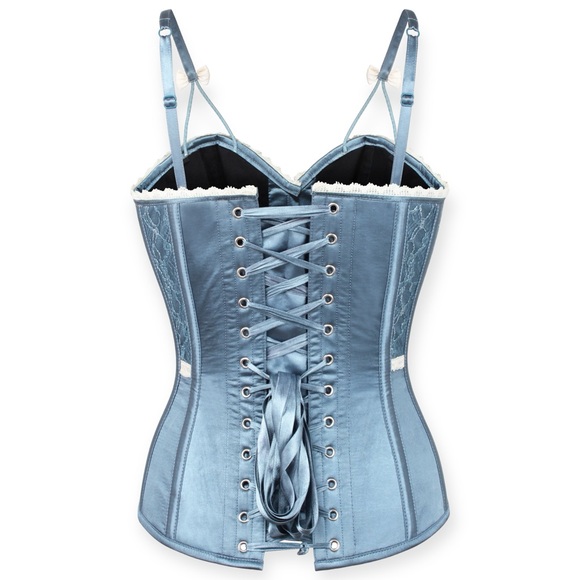 CORSET STORY ANTIQUE DUSKY BLUE SATIN OVERBUST CORSET US SIZE 20 2X - Picture 3 of 16